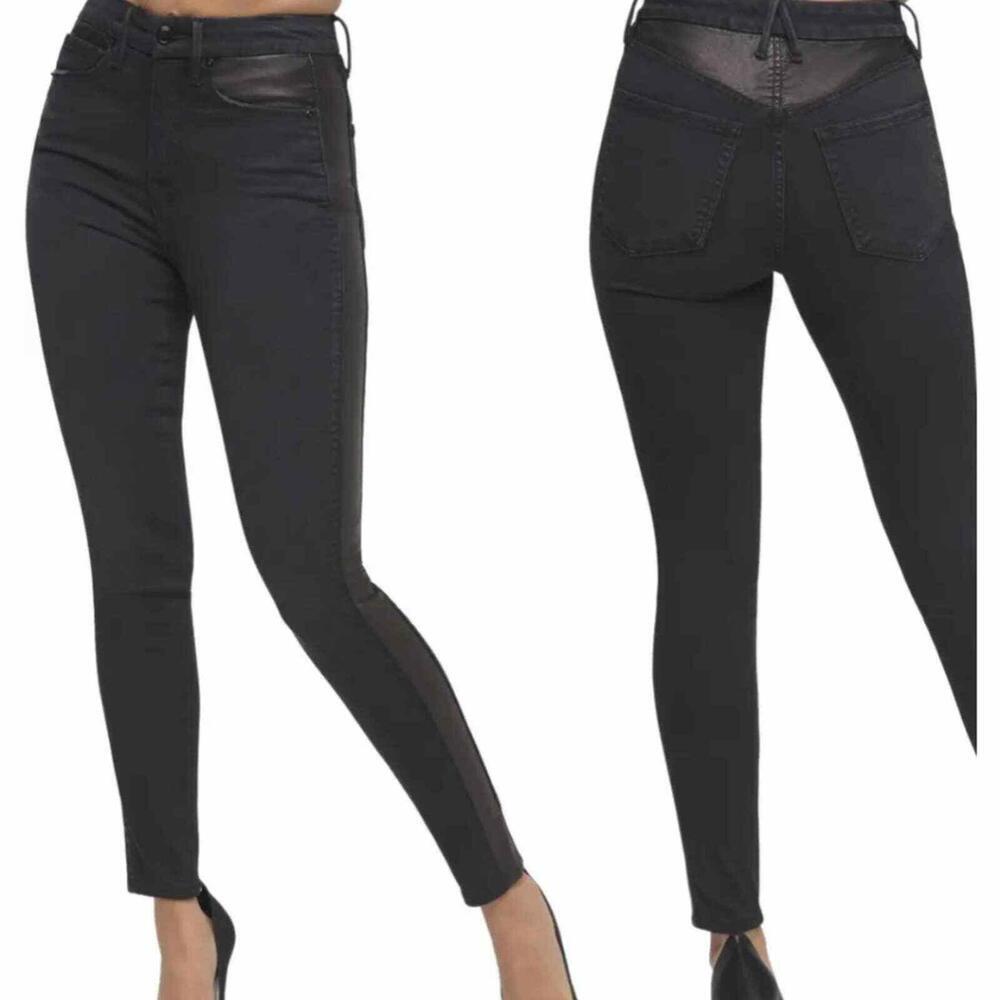 NWT Good American Good Waist Better Than Leather Mix Jeans 18